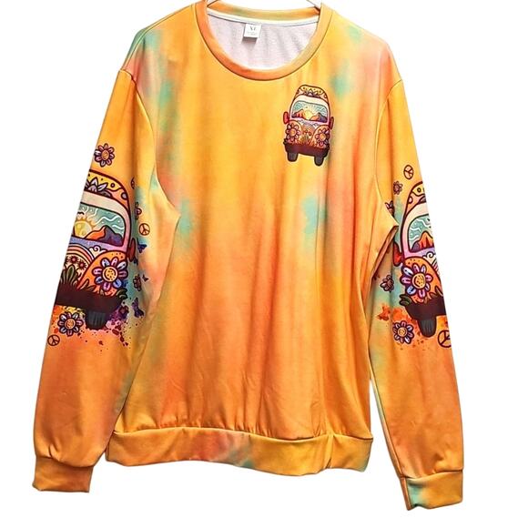 Womens Multi Color Long Sleeve Round Neck Boho Hippie Sweatshirt Sz XL - Picture 2 of 8